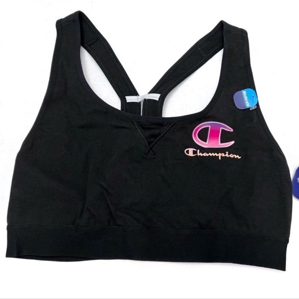 Champion The Authentic Sports Bra Black Cutout Racerback Size Medium